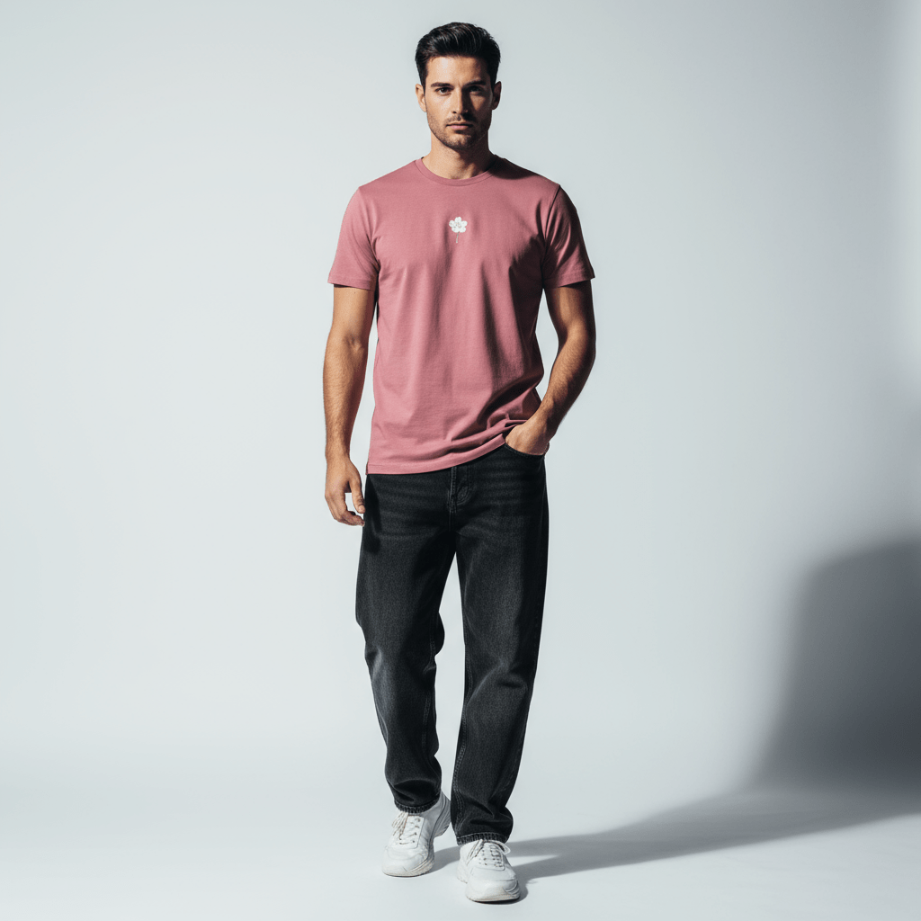 T-shirt rose BRISURE Sakura – motif fleur de cerisier sur le torse, homme de face.