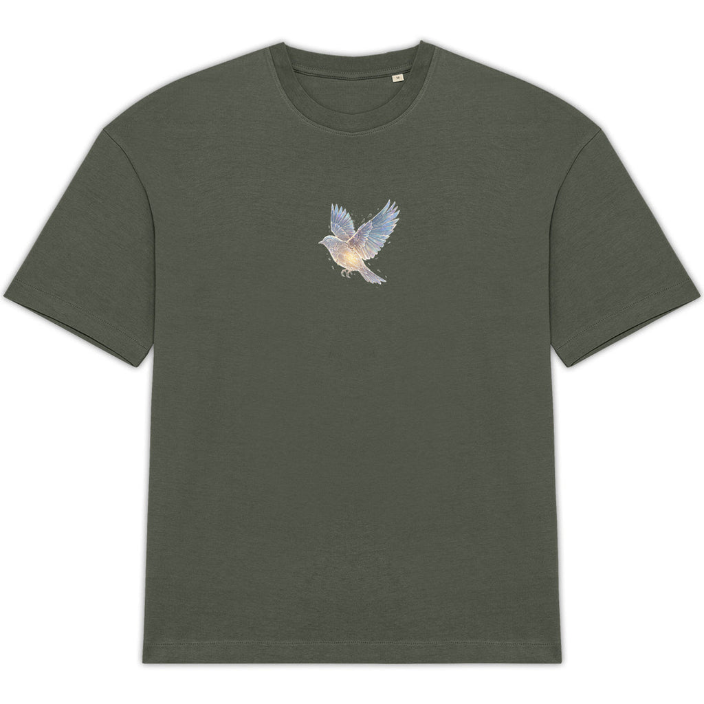 T-shirt BRISURE vert – motif pigeon minimaliste imprimé sur la poitrine