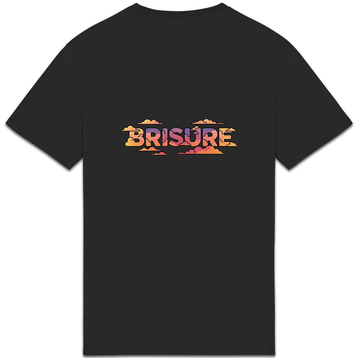 Dos du t-shirt noir BRISURE avec grand logo nuage et typographie BRISURE