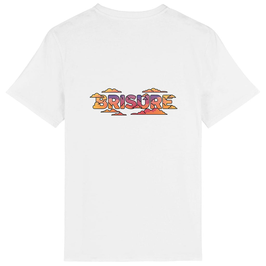 Dos du t-shirt blanc BRISURE avec grand logo nuage et typographie BRISURE