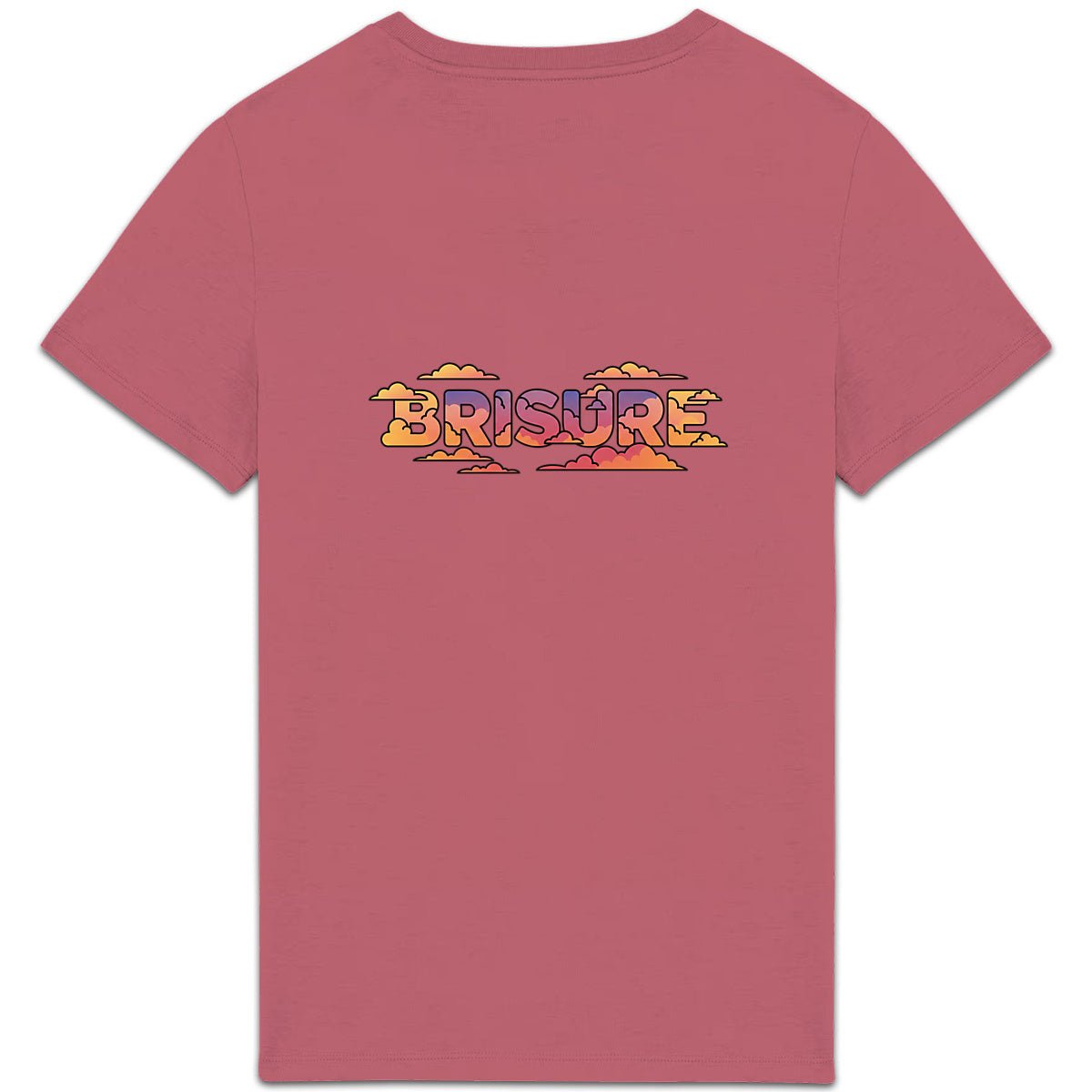 Dos du t-shirt rose BRISURE avec grand logo nuage et typographie BRISURE
