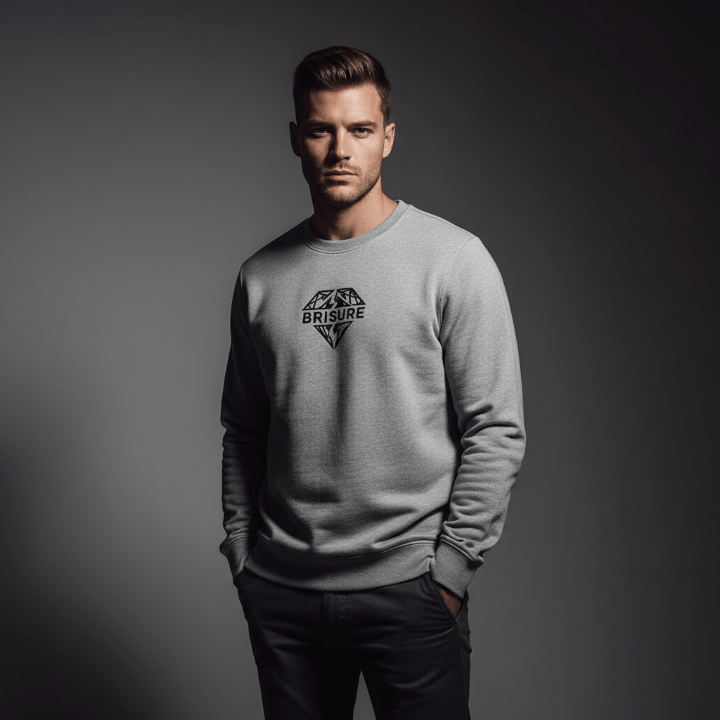 Homme portant un sweat gris Brisure avec logo diamant noir