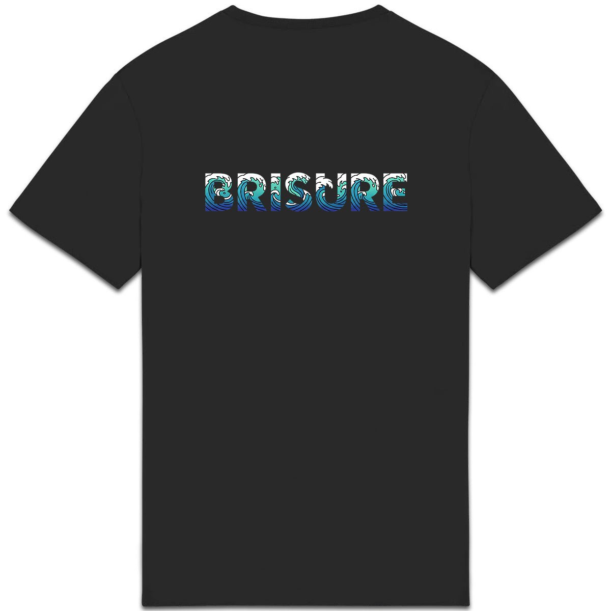 Dos du t-shirt noir BRISURE avec le logo “BRISURE” style vague bleue.
