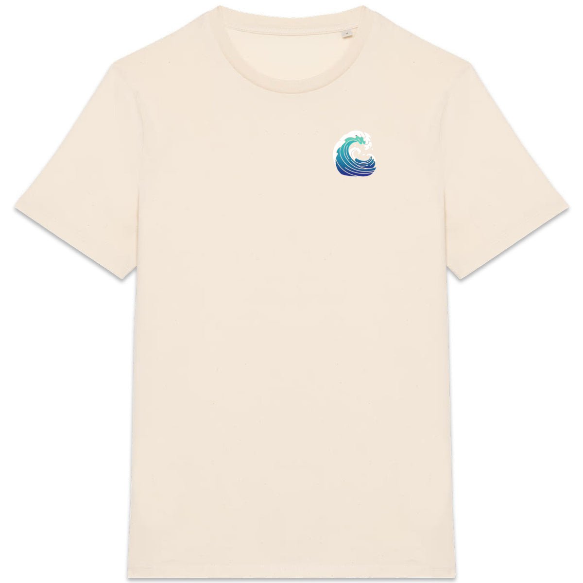 Mockup t-shirt beige Brisure avec motif vague côté cœur.