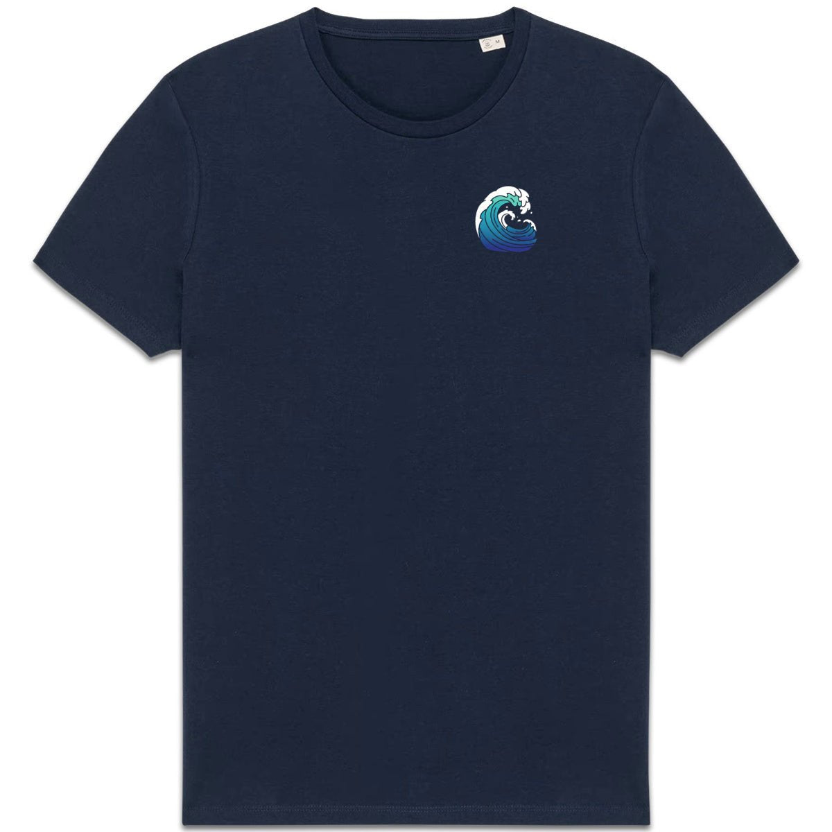 Mockup t-shirt marine Brisure avec motif vague côté cœur.